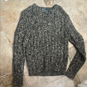 Polo by Ralph Lauren Black and White Cable Knit Crew Neck Sweater